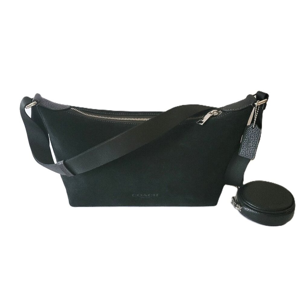 Coach CCD79 Small Finn Suede Crossbody Bag Pouch Coin Case Black